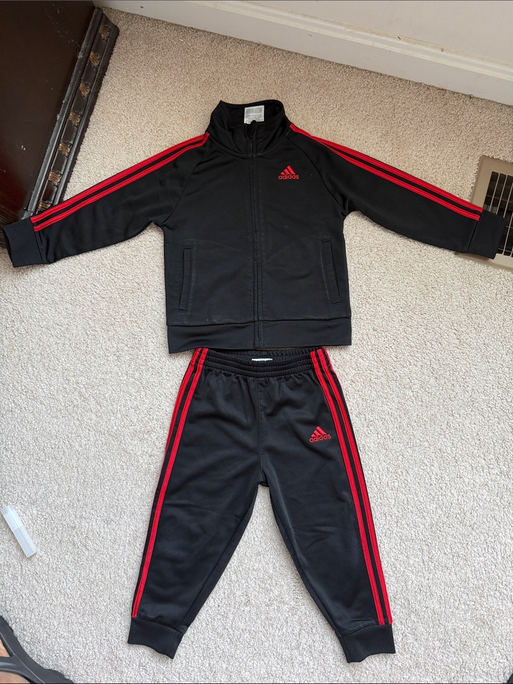 adidas Black and Red Kids Track long sleeve pack jacket & Pants Set